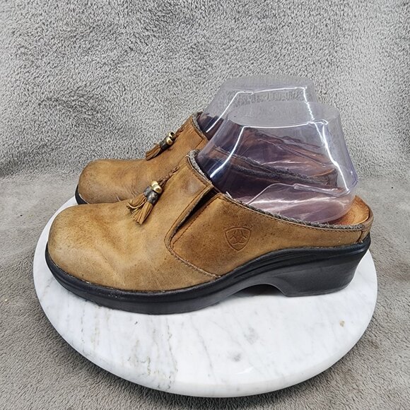 Ariat Shoes Womens Size 7 Mendocino Tassel Clog Brown Leather Slip-On *Read* - Picture 1 of 14
